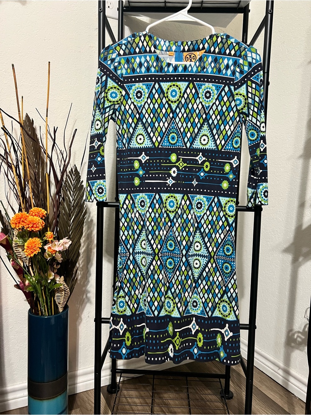 Tory Burch Blue & Green Geometric Dress Size 2